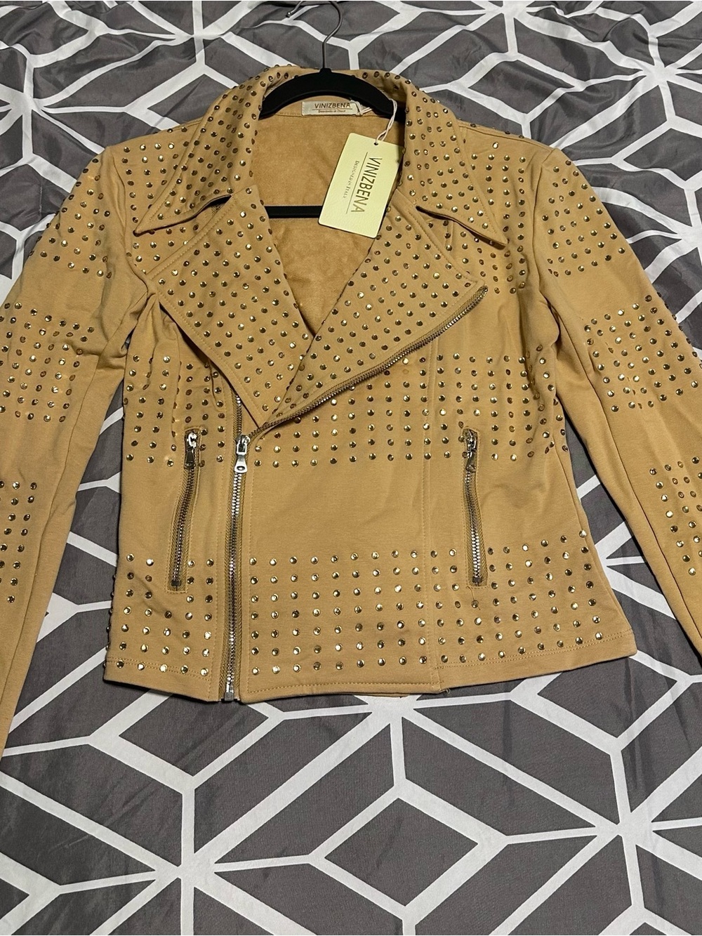Studded Tan Moto Jacket - Women's